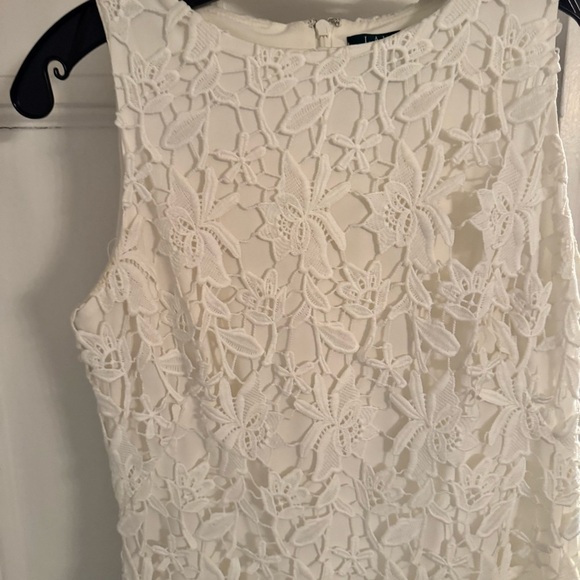 Lauren Ralph Lauren Lace Crochet Floral White Sheath Shift Sleeveless Dress 8P - Picture 2 of 9